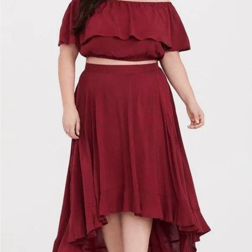 Torrid Maroon Crop Top + High/Low Skirt